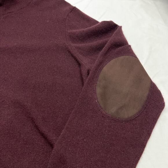 Kinross Cashmere 100% Cashmere Henley Sweater Maroon With Brown Elbow Patches M - Picture 5 of 8